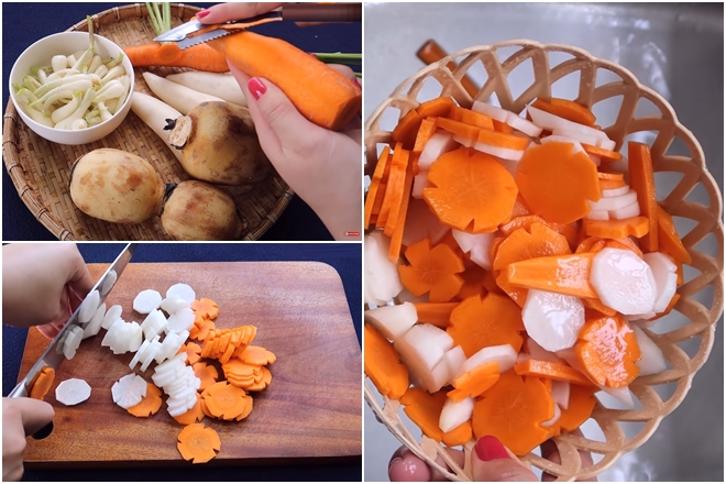 Sơ chế củ cải, cà rốt