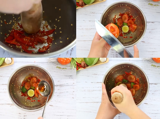 Nghiền hỗn hợp chanh và ớt với cà chua và các loại gia vị khác