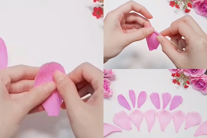 cách làm hoa hồng hông bằng giấy quăn
