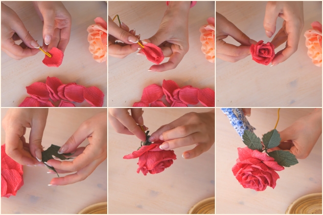 cách làm hoa hồng bằng giấy