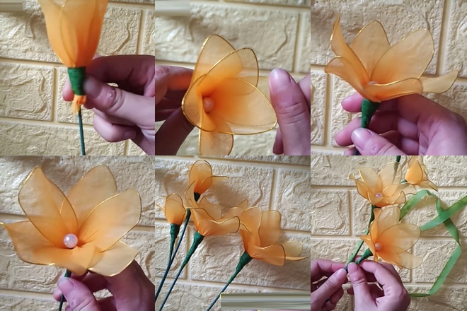 cách làm hoa lan bằng vải voan hoàn thiện