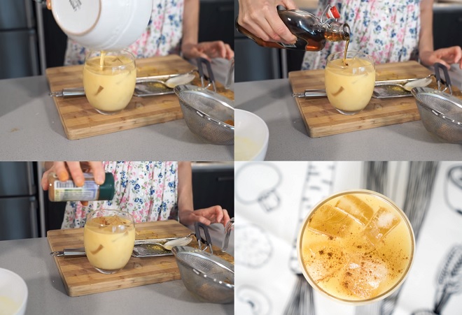 cách làm đồ uống lạnh từ gừng nghệ nước cốt dừa với siro cây phong với một ít bột quế