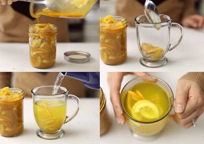 Cách pha trà từ hỗn hợp gừng, cam, chanh, mật ong và nước nóng