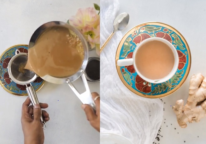 Thành phẩm hoàn chỉnh của trà sữa gừng từ trà đen Ấn Độ thơm phức