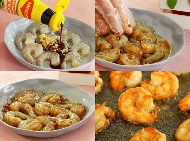 marinate shrimp meat and stir-fry in seasoning