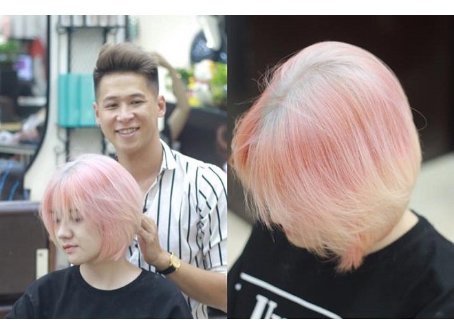 Nhuộm hồng pastel cho tóc ngắn cá tính tại Wind Hair