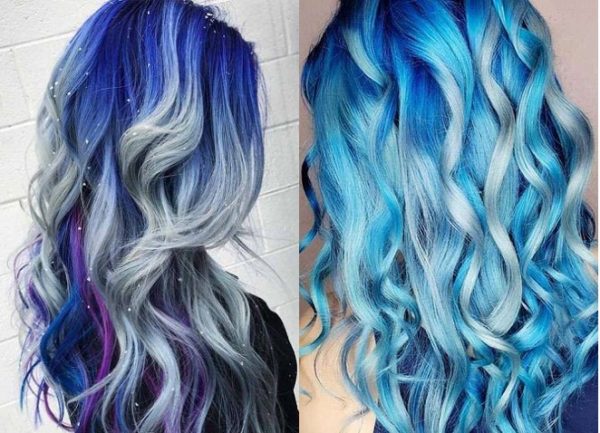Những mẫu tóc xanh dương nhuộm high light bạch kim đẹp 