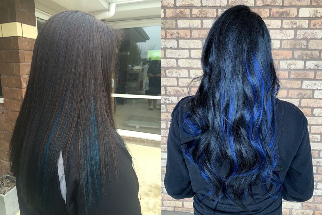 2 kiểu tóc highlight màu xanh dương đậm