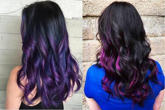 2 kiểu tóc nhuộm highlight màu tím