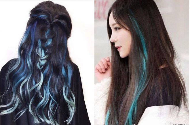 2 mẫu tóc highlight màu xanh dương pastel