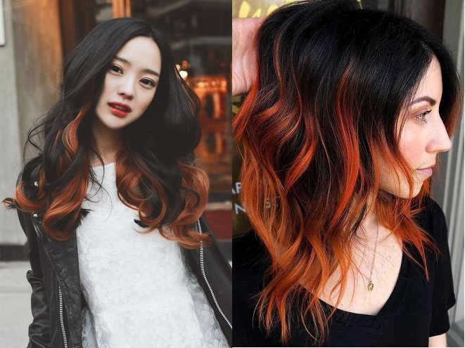 2 mẫu tóc nhuộm highlight màu cam