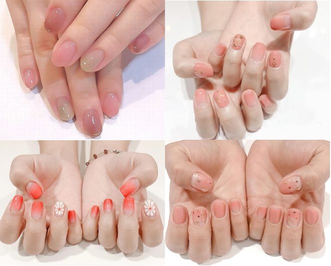 4 mẫu nail đẹp nhẹ nhàng sơn màu cam hồng