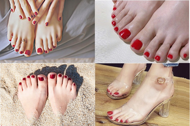 4 kiểu móng chân sơn màu đỏ
