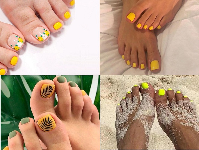 4 mẫu móng chân sơn màu vàng