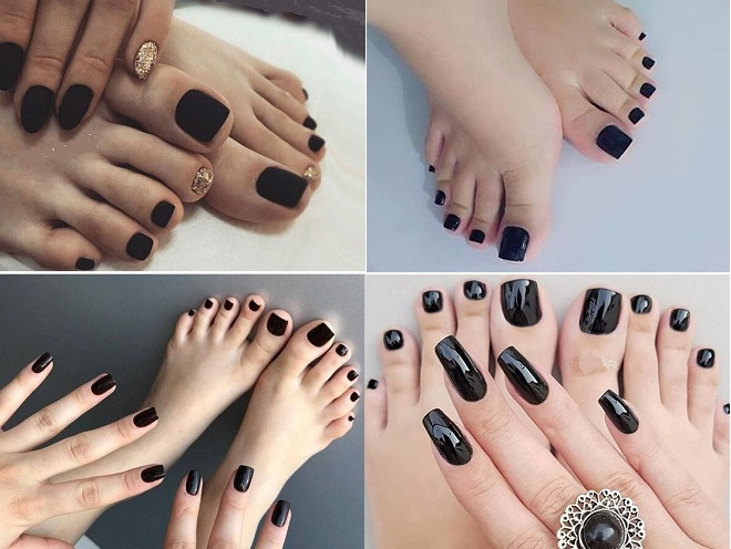 4 mẫu nail chân đẹp sơn màu đen trơn