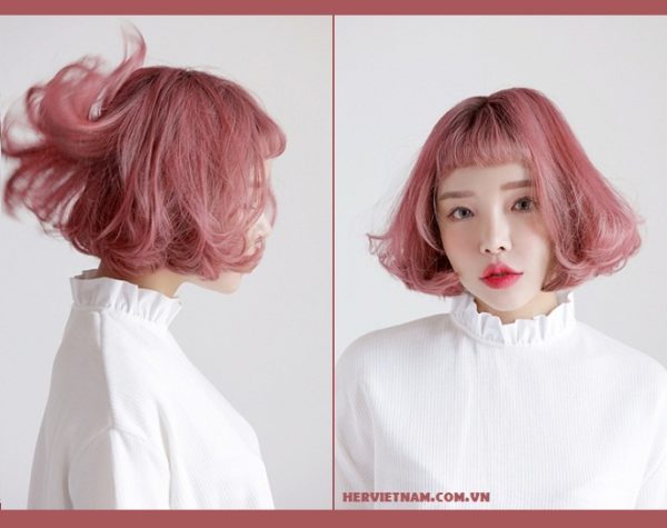 màu tóc đẹp cho tóc ngắn hồng đậm