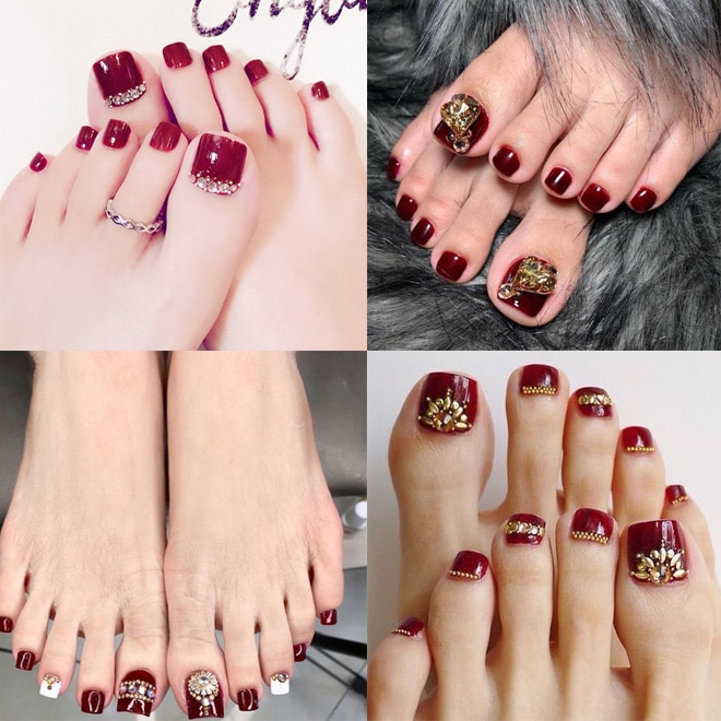 Tổng hợp 17 mẫu nail sơn móng chân màu đỏ rượu sang trọng và quyến rũ nhất