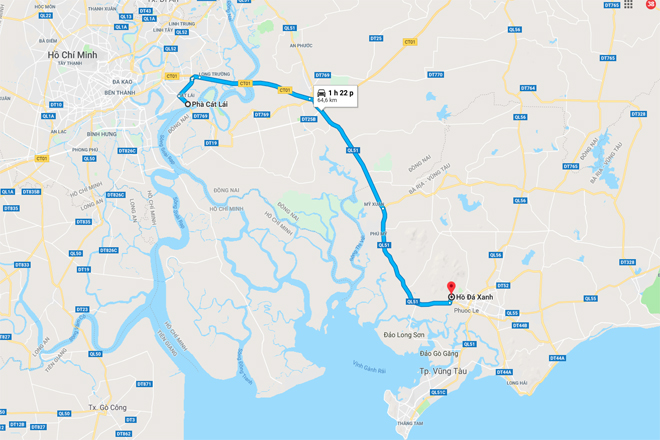 bản đồ từ sài gòn đến hồ đá xanh