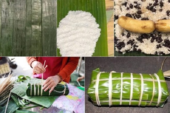 Các bưá»c Äá» gói bánh tét nhân chuá»i Äá»i vá» cho gia Äình