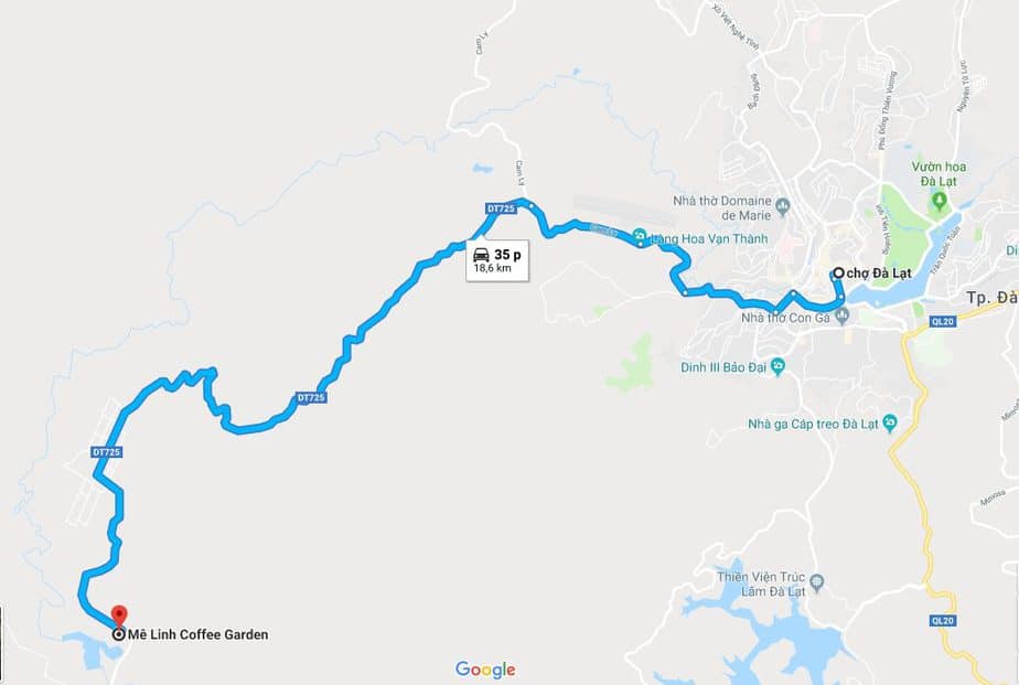 Bản đồ hướng dẫn đường đi đến Mê Linh Coffee Garden