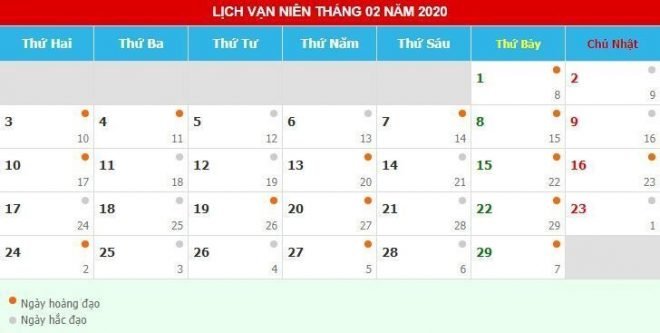 Các ngày tốt tháng 2 2020 mà bạn cần phải biết