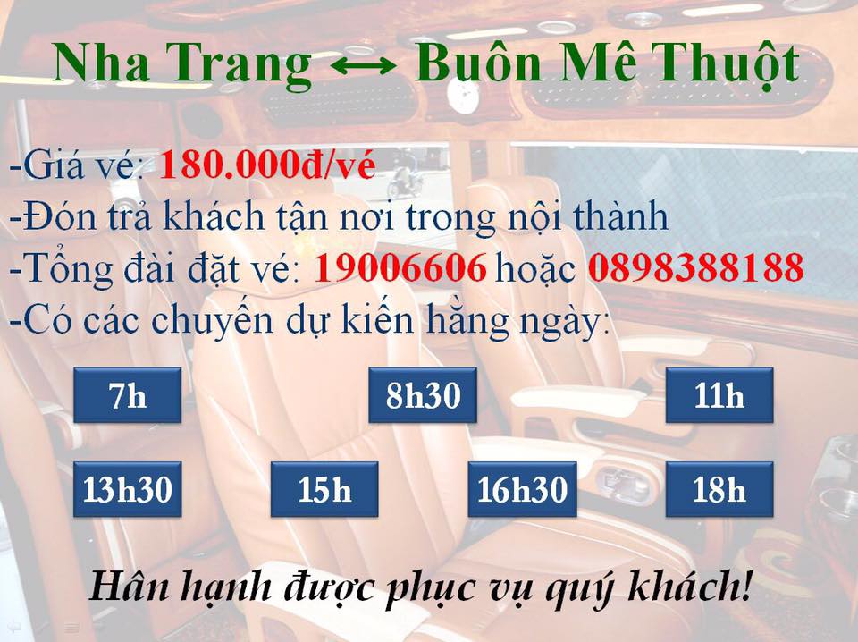 Giá vé và giờ khởi hành tuyến Nha Trang Buôn Ma Thuột
