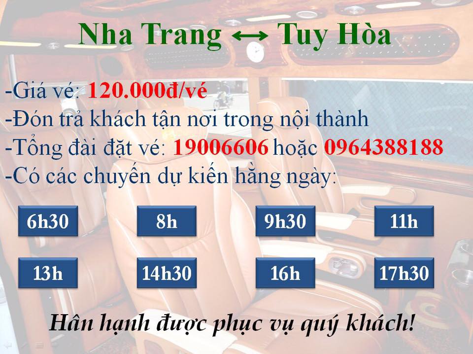 Giá vé và giờ khởi hành tuyến Nha Trang Tuy Hòa