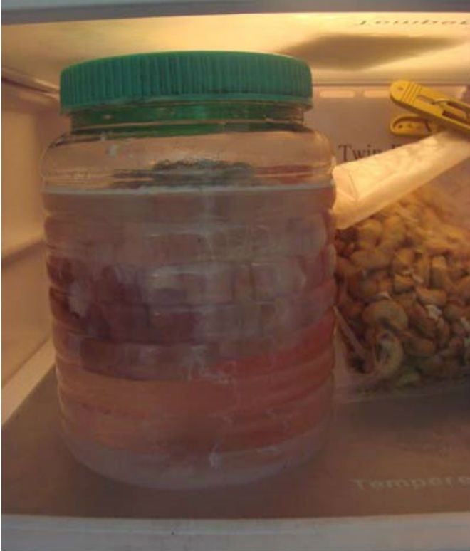 Cho thịt vào lọ, đổ hỗn hợp nước muối vào và cất vào tủ lạnh.