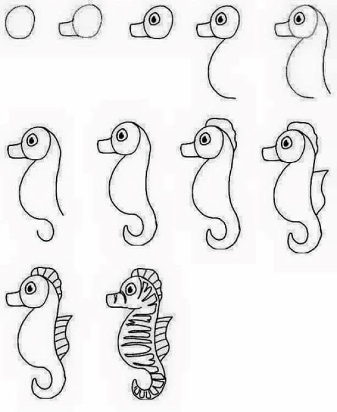 Cách vẽ hình cá ngựa