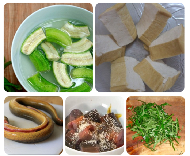 Nguyên liệu cho món lươn om chuối đậu