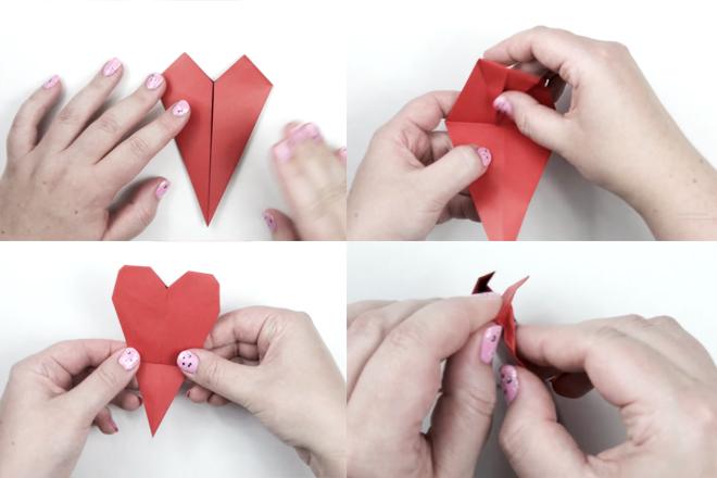 cach lam hinh trai tim bang giay origami