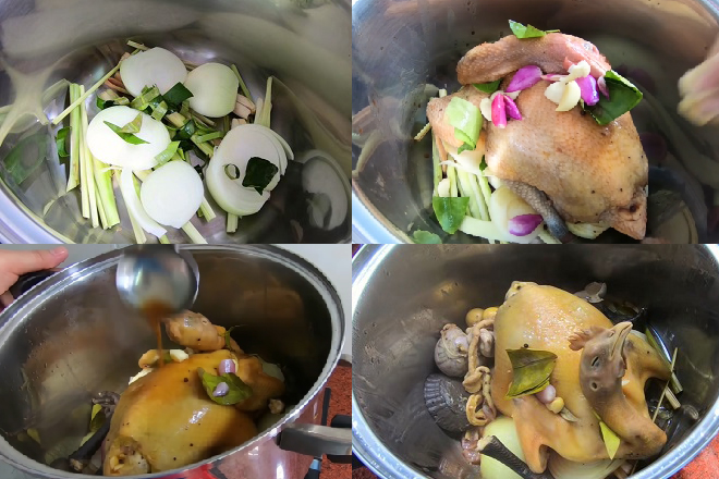 Steamed chicken with lemongrass leaves and fish sauce