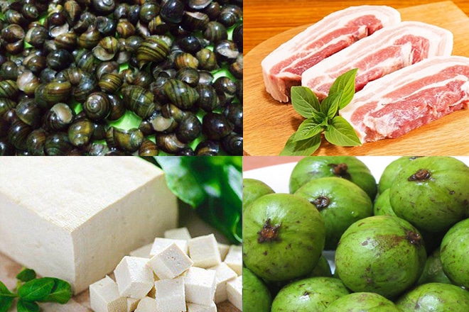 Nguyên liệu nấu ốc chuối đậu dùng ốc mít