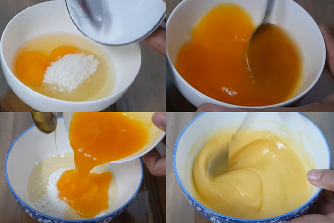 Trộn bột trứng