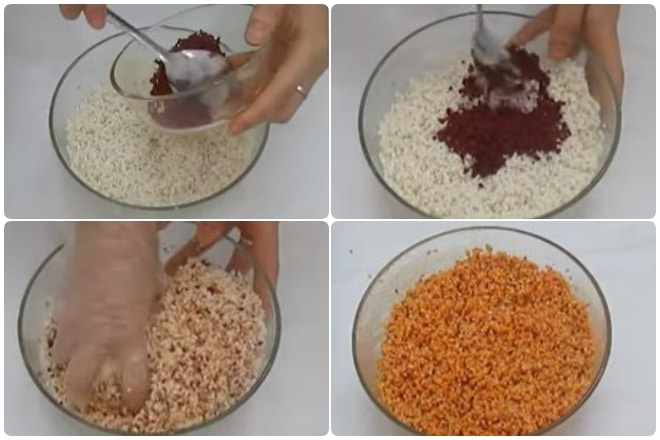 Mix glutinous rice with Gac powder