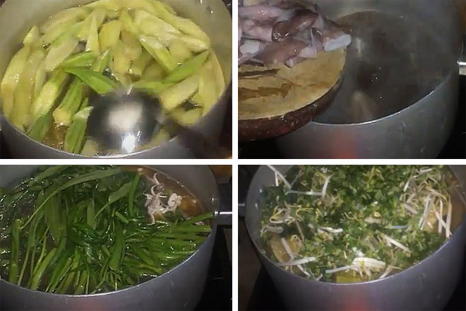 Cách nấu canh chua mực rau muống