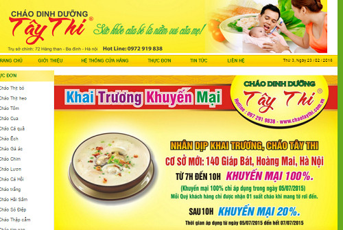 Địa chỉ 22 cửa hàng cháo dinh dưỡng Tây Thi ở Hà Nội