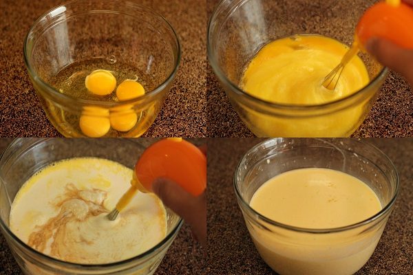 Đánh cho đến khi kem trứng chuyển thành dung dịch màu vàng