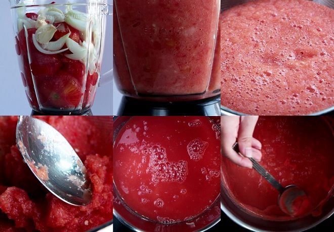 công đoạn xay nhuyễn và đun nóng cà chua