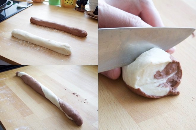 cách tạo hình bột làm bánh bao chay 2 màu từ bột cacao