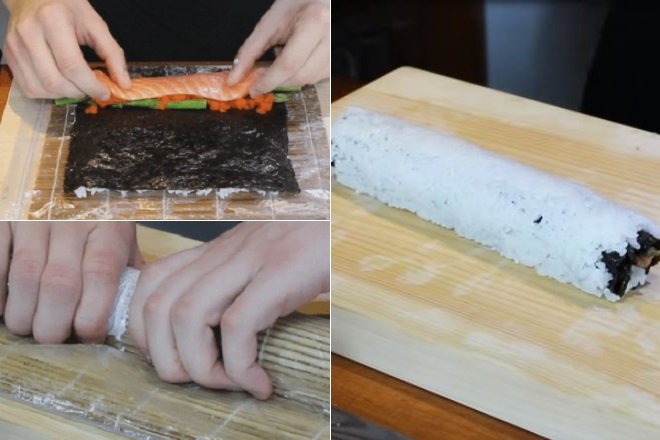 cách cuộn sushi cá hồi sashimi