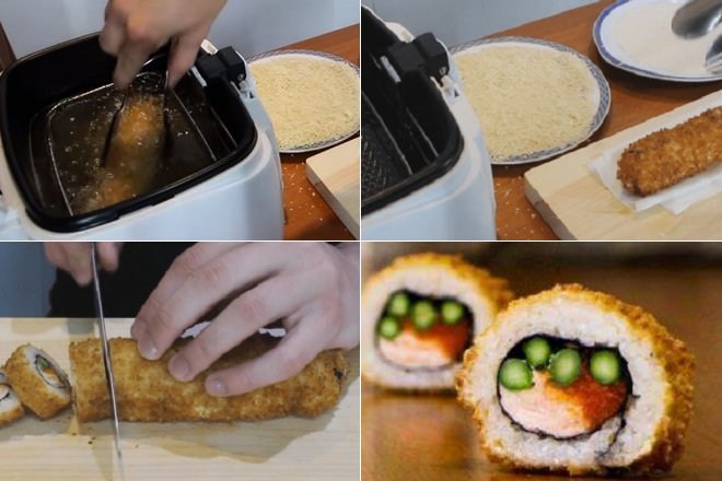 cách làm sushi chiên giòn cuộn cá hồi sashimi