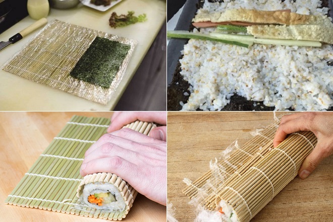 cách làm sushi cuộn bằng mành tre