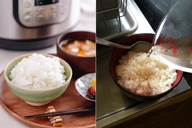 đổ giấm vào trộn chung với cơm gạo Nhật