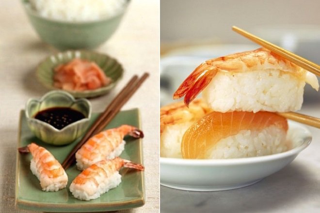 sushi tôm và sushi cá hồi nigirizushi