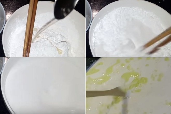 Trộn bột gạo với bột sắn để làm chả hấp.