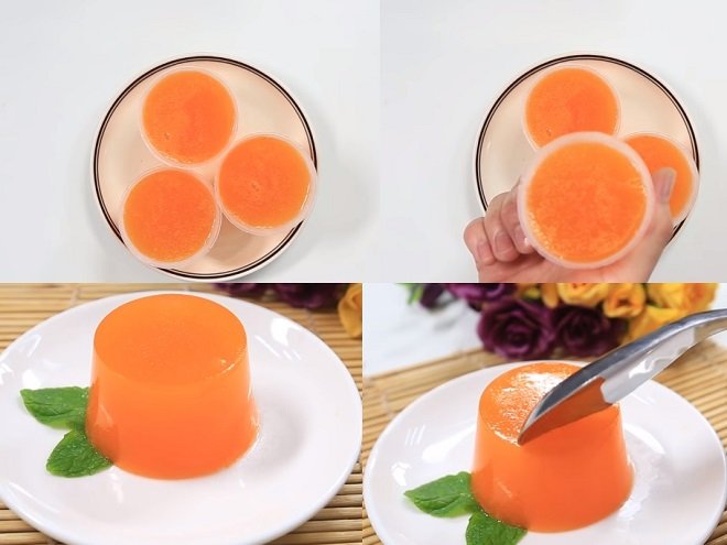 khối thạch cam cà rốt bày biện giản dị
