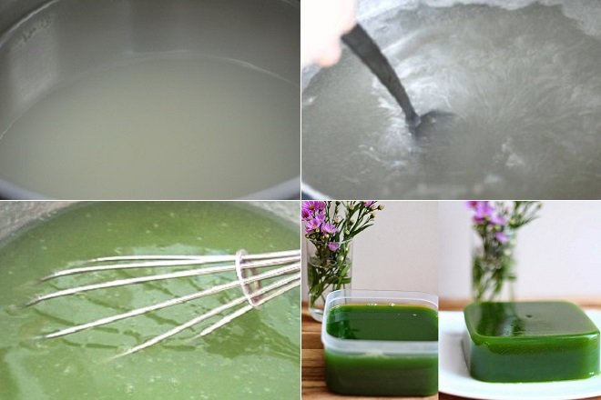 cách nấu bột rau câu trộn với bột trà xanh