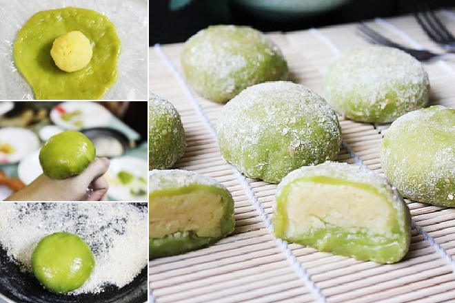 Cách làm bánh mochi lá dứa nhân đậu xanh