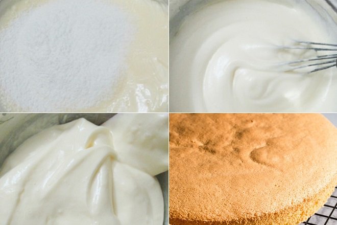 Trộn đều bột mì với lòng trắng trứng trong bơ sữa rồi đổ vào khuôn nướng.